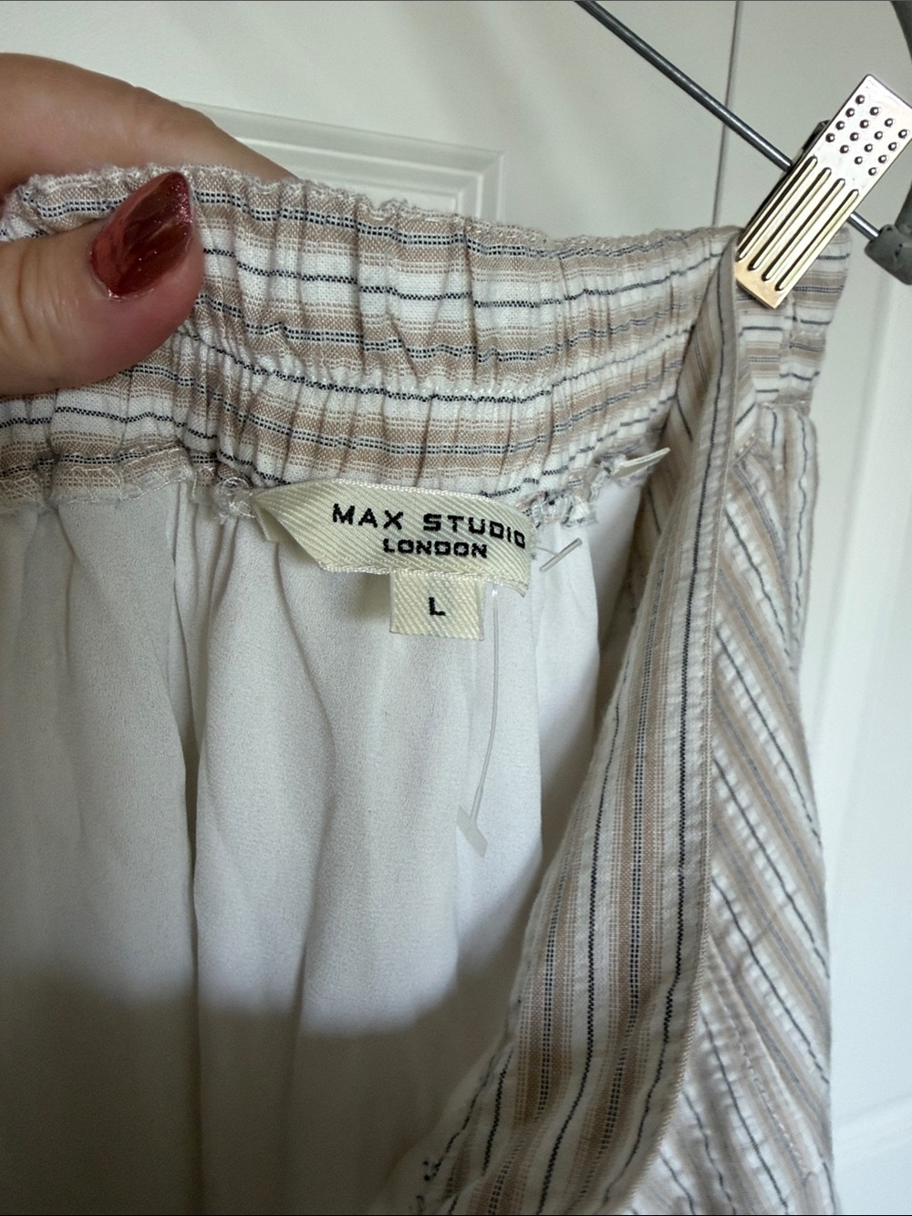 Max Studio Neutral Striped A-Line Midi Skirt - Picture 4 of 6